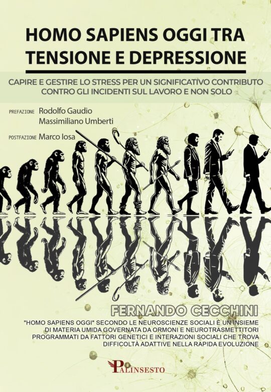 Copertina del libro Homo sapiens oggi di Fernando Cecchini, che esplora la tensione e la depressione nell'uomo moderno